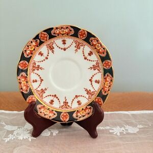 Royal Albert Crown China Saucer Black & Rust Red Floral Imari Style‎ (1920-30s)